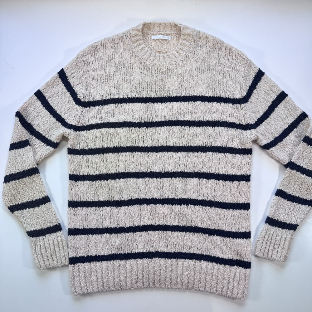 ZARA Striped Knit Sweater Women Medium Ivory With Blue Stripes Nautical Inspired